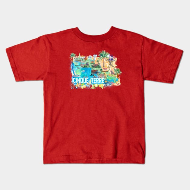 5Terre Illustrated Travel Map With Roads Kids T-Shirt by artshop77